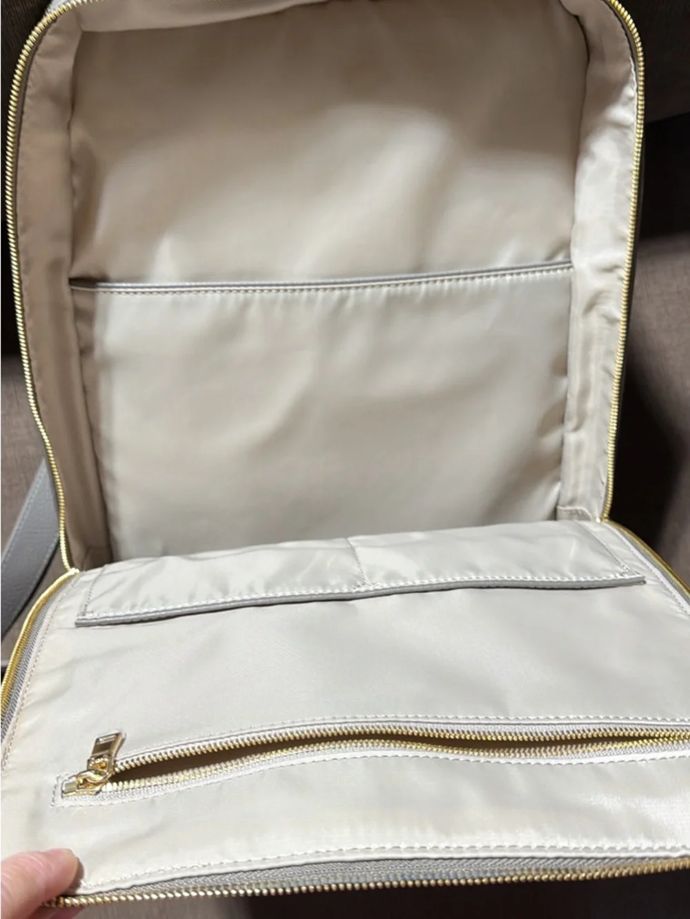 Quince Marlow Laptop Leather Backpack Tote in ‘mink’ with Gold Hardware
